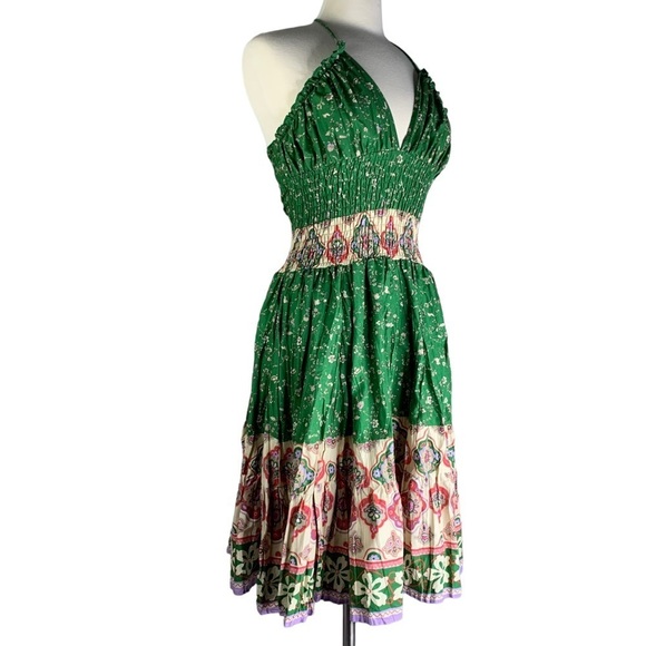 Forever Halter Style Top Smocked Bodice Tier Ruffle MIDI Sundress Size Small - Picture 6 of 7